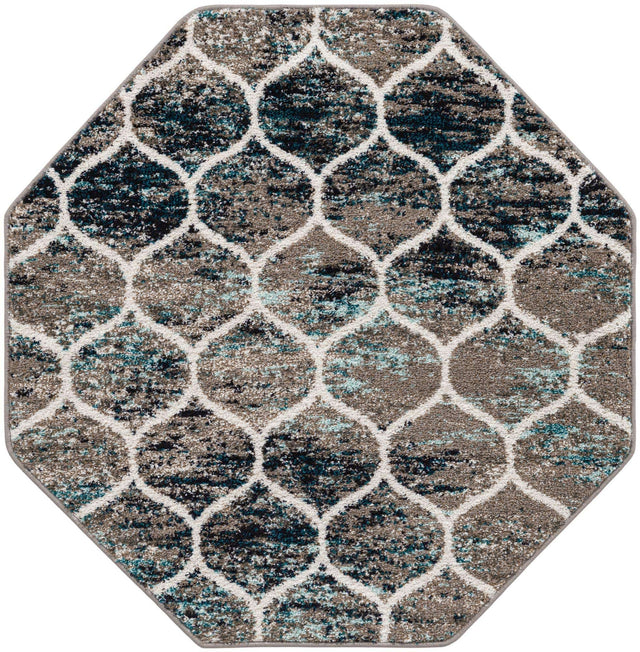 Blue Multicolor 4' 1 x 4' 1 Trellis Frieze Octagon Area Rug Geometric Modern Unique Stain Resistant Easy Clean Carpet for Living, Dining, Bedrooms, Office for Sale at Rug Engine