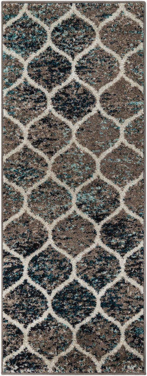 Blue Multicolor 2' x 5' 3 Trellis Frieze Runner Area Rug Geometric Modern Unique Stain Resistant Easy Clean Carpet for Living, Dining, Bedrooms, Office for Sale at Rug Engine