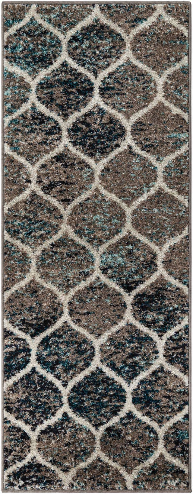 Blue Multicolor 2' x 5' 3 Trellis Frieze Runner Area Rug Geometric Modern Unique Stain Resistant Easy Clean Carpet for Living, Dining, Bedrooms, Office for Sale at Rug Engine