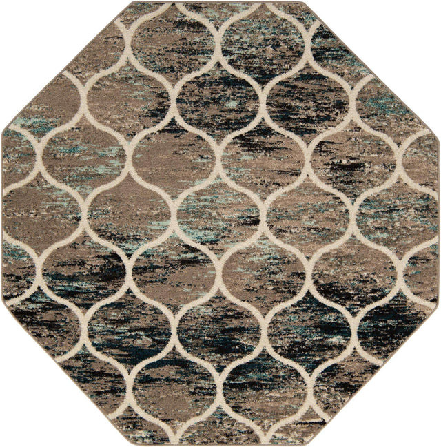 Blue Multicolor 7' 1 x 7' 1 Trellis Frieze Octagon Area Rug Geometric Modern Unique Stain Resistant Easy Clean Carpet for Living, Dining, Bedrooms, Office for Sale at Rug Engine