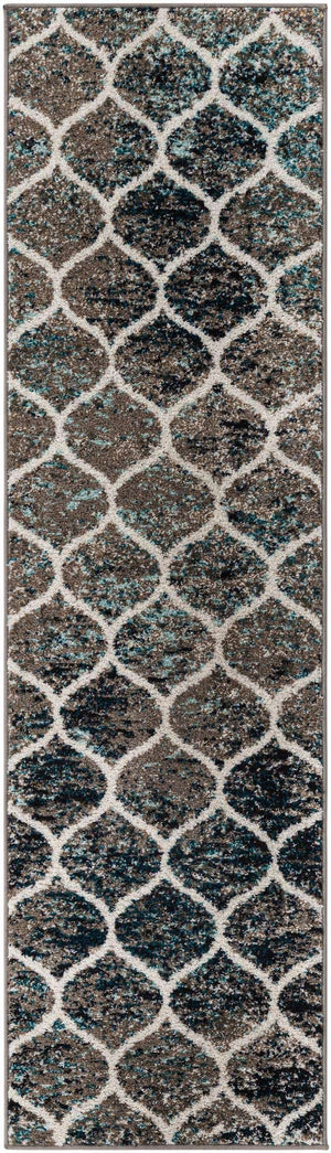 Blue Multicolor 2' x 7' 1 Trellis Frieze Runner Area Rug Geometric Modern Unique Stain Resistant Easy Clean Carpet for Living, Dining, Bedrooms, Office for Sale at Rug Engine