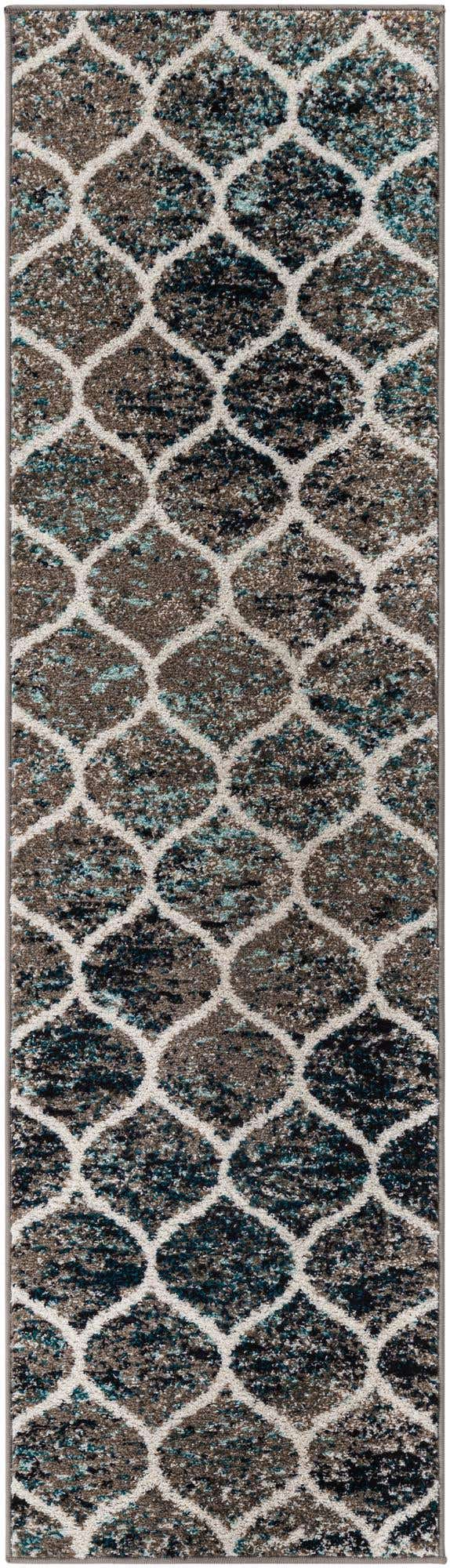 Blue Multicolor 2' x 7' 1 Trellis Frieze Runner Area Rug Geometric Modern Unique Stain Resistant Easy Clean Carpet for Living, Dining, Bedrooms, Office for Sale at Rug Engine