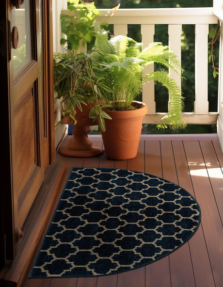Dark Blue 2' 2 x 3' 7 Trellis Hearth Half-Round Semicircle Area Rug Geometric Modern Unique Durable Easy Clean Carpet for Contemporary Interior Design for Sale at Rug Engine