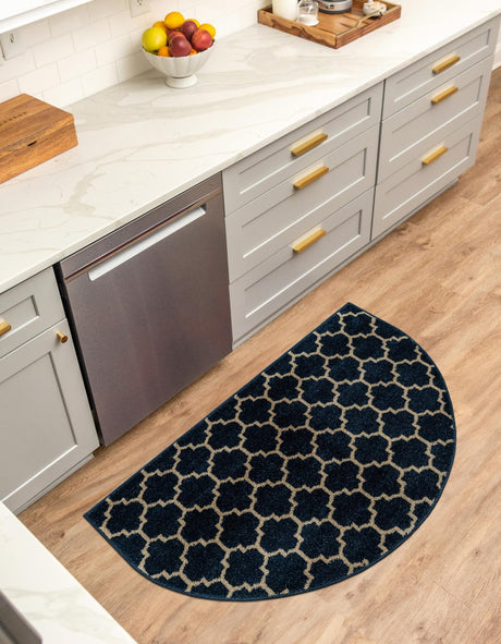 Dark Blue 2' 7 x 4' 1 Trellis Hearth Half-Round Semicircle Area Rug Geometric Modern Unique Durable Easy Clean Carpet for Contemporary Interior Design for Sale at Rug Engine