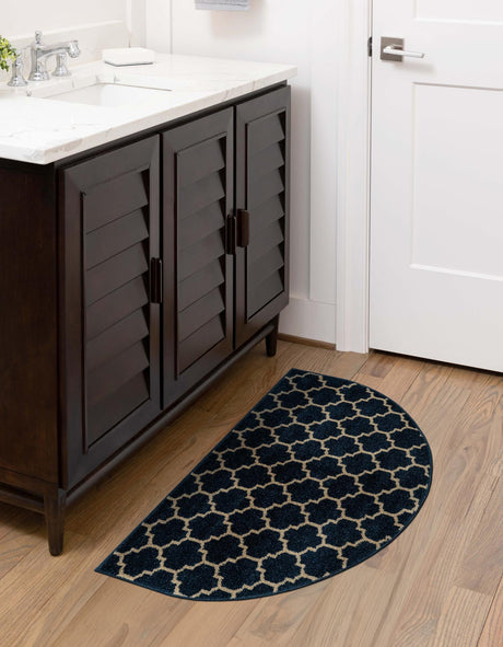 Dark Blue 2' 7 x 4' 1 Trellis Hearth Half-Round Semicircle Area Rug Geometric Modern Unique Durable Easy Clean Carpet for Contemporary Interior Design for Sale at Rug Engine
