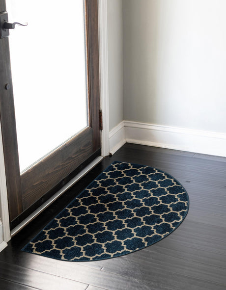 Dark Blue 3' 1 x 6' 1 Trellis Hearth Half-Round Semicircle Area Rug Geometric Modern Unique Durable Easy Clean Carpet for Contemporary Interior Design for Sale at Rug Engine