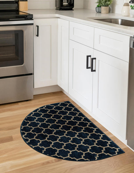 Dark Blue 2' 2 x 3' 7 Trellis Hearth Half-Round Semicircle Area Rug Geometric Modern Unique Durable Easy Clean Carpet for Contemporary Interior Design for Sale at Rug Engine