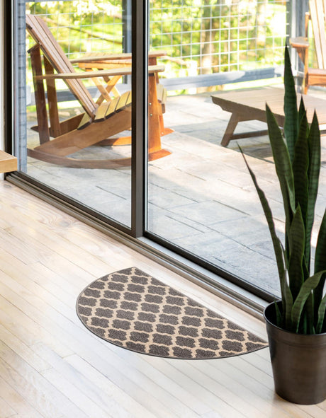 Dark Gray 2' 2 x 3' 7 Trellis Hearth Half-Round Semicircle Area Rug Geometric Modern Unique Durable Easy Clean Carpet for Contemporary Interior Design for Sale at Rug Engine