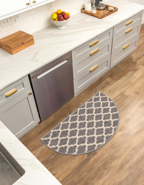 Dark Gray 2' 2 x 3' 7 Trellis Hearth Half-Round Semicircle Area Rug Geometric Modern Unique Durable Easy Clean Carpet for Contemporary Interior Design for Sale at Rug Engine
