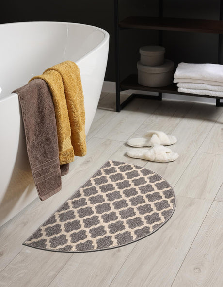 Dark Gray 2' 2 x 3' 7 Trellis Hearth Half-Round Semicircle Area Rug Geometric Modern Unique Durable Easy Clean Carpet for Contemporary Interior Design for Sale at Rug Engine