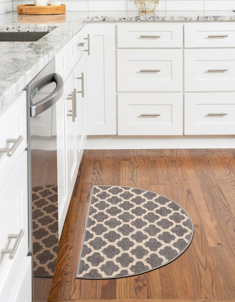 Dark Gray 2' 2 x 3' 7 Trellis Hearth Half-Round Semicircle Area Rug Geometric Modern Unique Durable Easy Clean Carpet for Contemporary Interior Design for Sale at Rug Engine