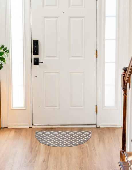 Dark Gray 2' 2 x 3' 7 Trellis Hearth Half-Round Semicircle Area Rug Geometric Modern Unique Durable Easy Clean Carpet for Contemporary Interior Design for Sale at Rug Engine