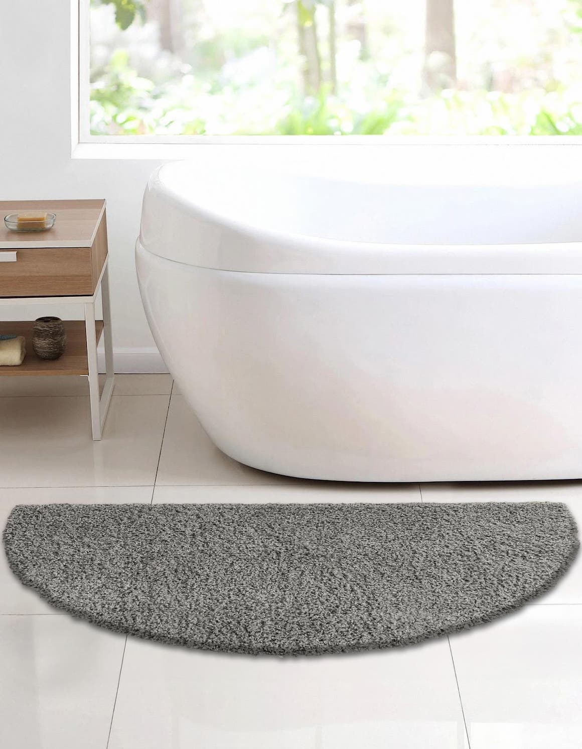 Cloud Gray 3' 1 x 6' 1 Solid Shag Hearth Half-Round Semicircle Area Rug Thick Soft Touch Fluffy & Plush Shaggy Pile Durable Minimalist Carpet for Classic Interior Design for Sale at Rug Engine