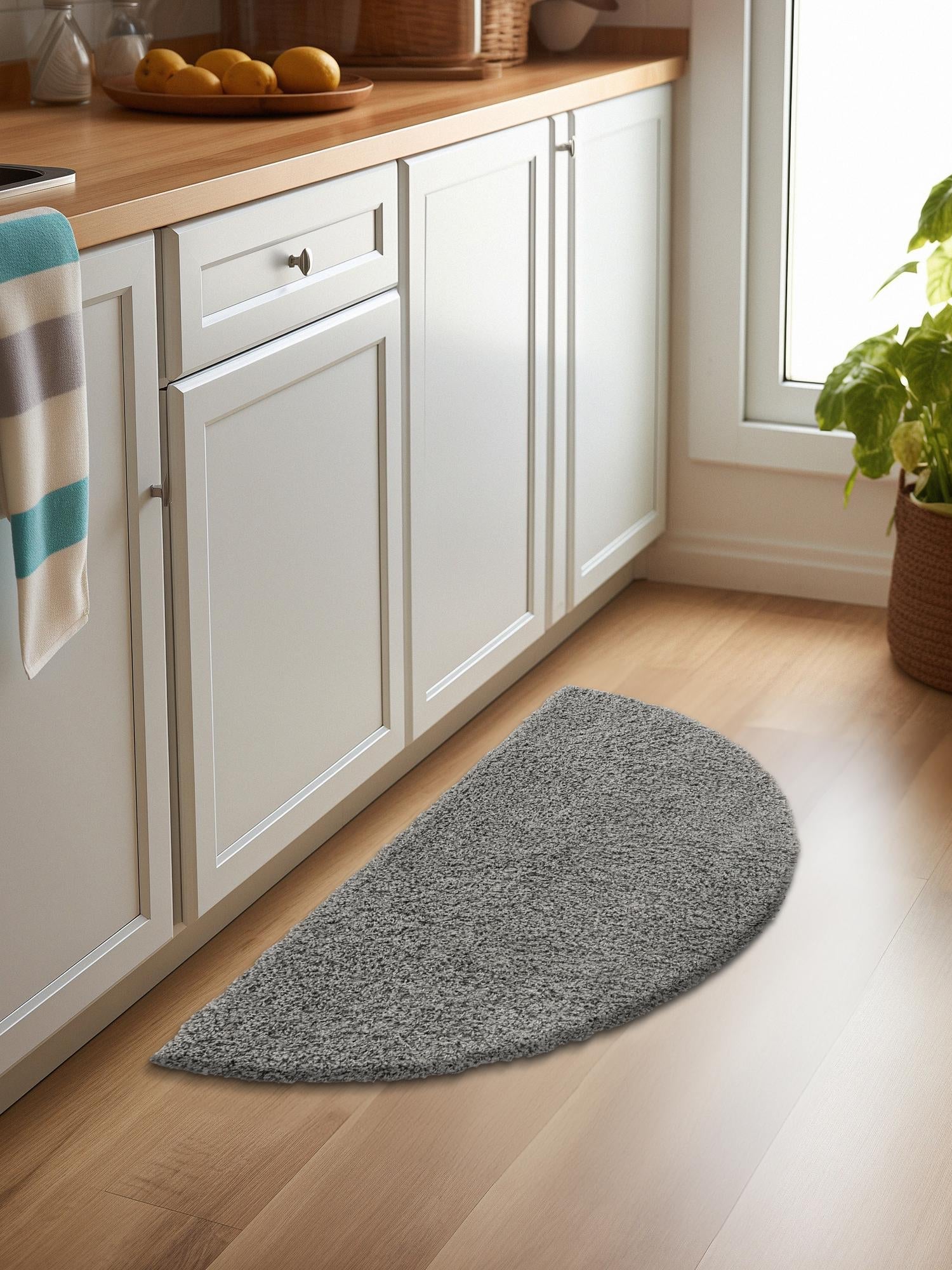 Cloud Gray 3' 1 x 6' 1 Solid Shag Hearth Half-Round Semicircle Area Rug Thick Soft Touch Fluffy & Plush Shaggy Pile Durable Minimalist Carpet for Classic Interior Design for Sale at Rug Engine