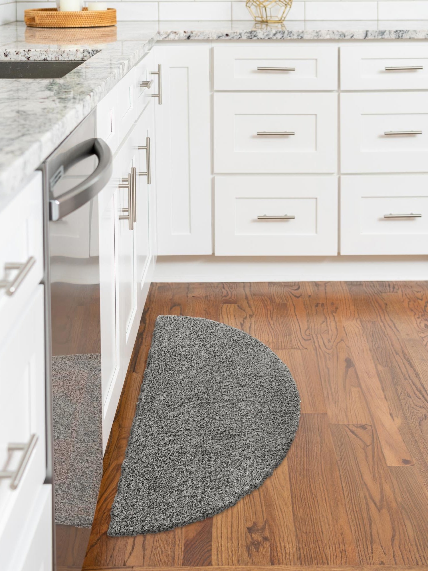 Cloud Gray 3' 1 x 6' 1 Solid Shag Hearth Half-Round Semicircle Area Rug Thick Soft Touch Fluffy & Plush Shaggy Pile Durable Minimalist Carpet for Classic Interior Design for Sale at Rug Engine