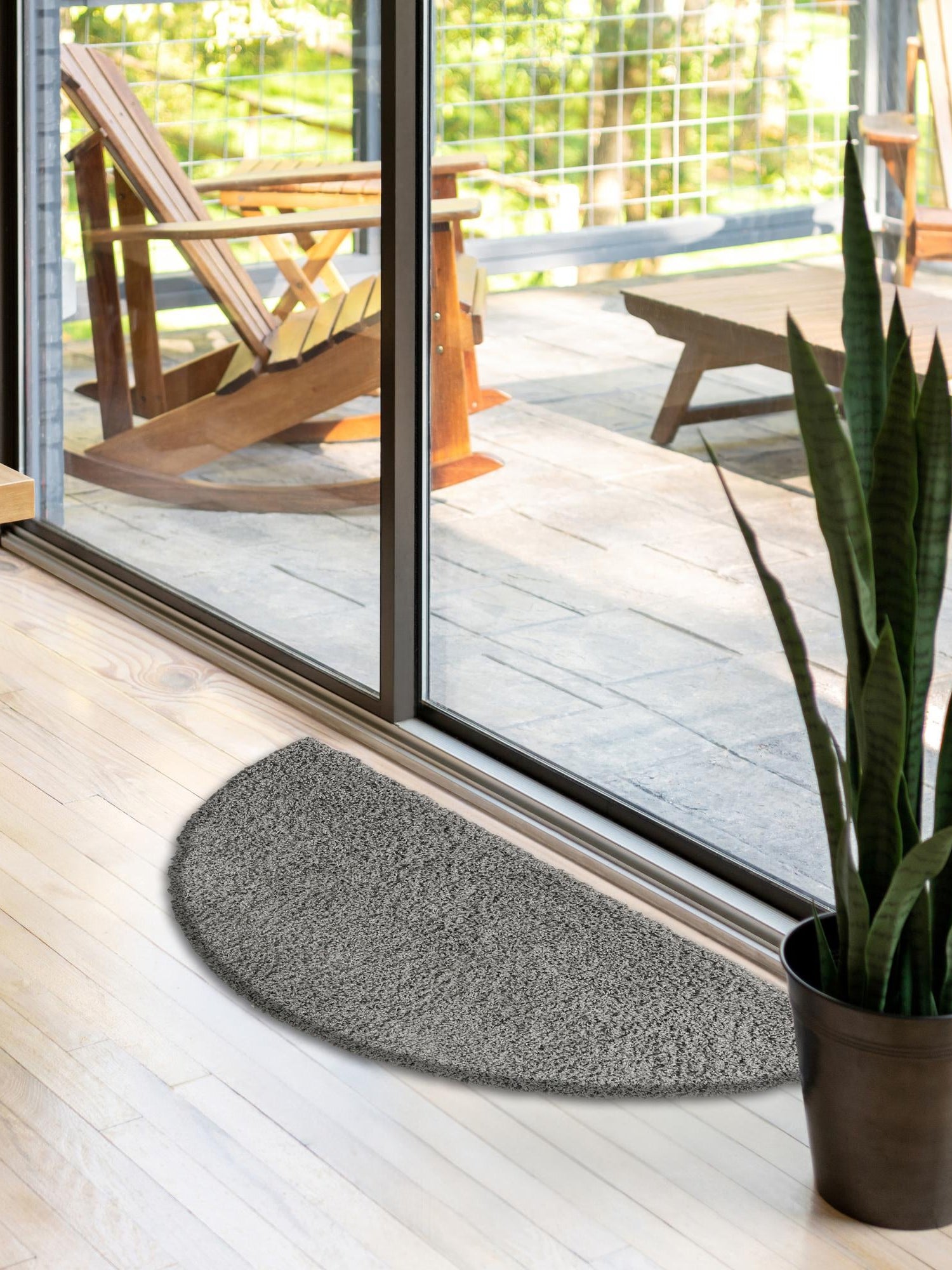 Cloud Gray 3' 1 x 6' 1 Solid Shag Hearth Half-Round Semicircle Area Rug Thick Soft Touch Fluffy & Plush Shaggy Pile Durable Minimalist Carpet for Classic Interior Design for Sale at Rug Engine