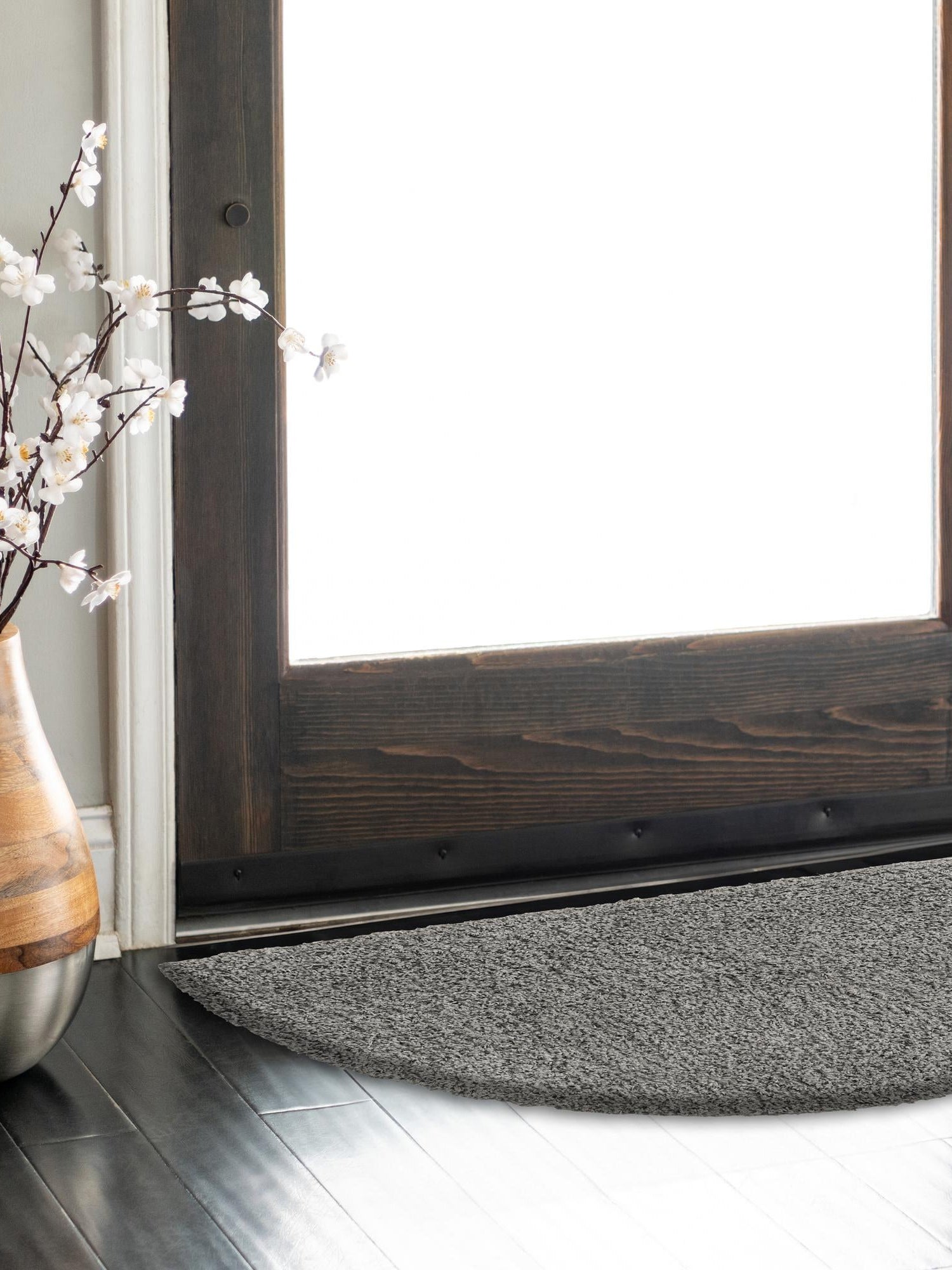 Cloud Gray 3' 1 x 6' 1 Solid Shag Hearth Half-Round Semicircle Area Rug Thick Soft Touch Fluffy & Plush Shaggy Pile Durable Minimalist Carpet for Classic Interior Design for Sale at Rug Engine