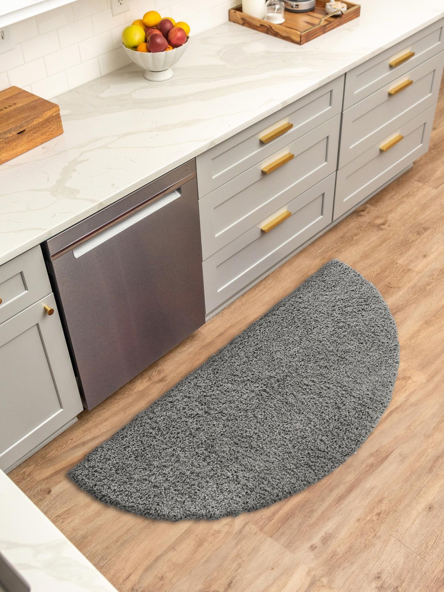Cloud Gray 2' 2 x 3' 7 Solid Shag Hearth Half-Round Semicircle Area Rug Thick Soft Touch Fluffy & Plush Shaggy Pile Durable Minimalist Carpet for Classic Interior Design for Sale at Rug Engine
