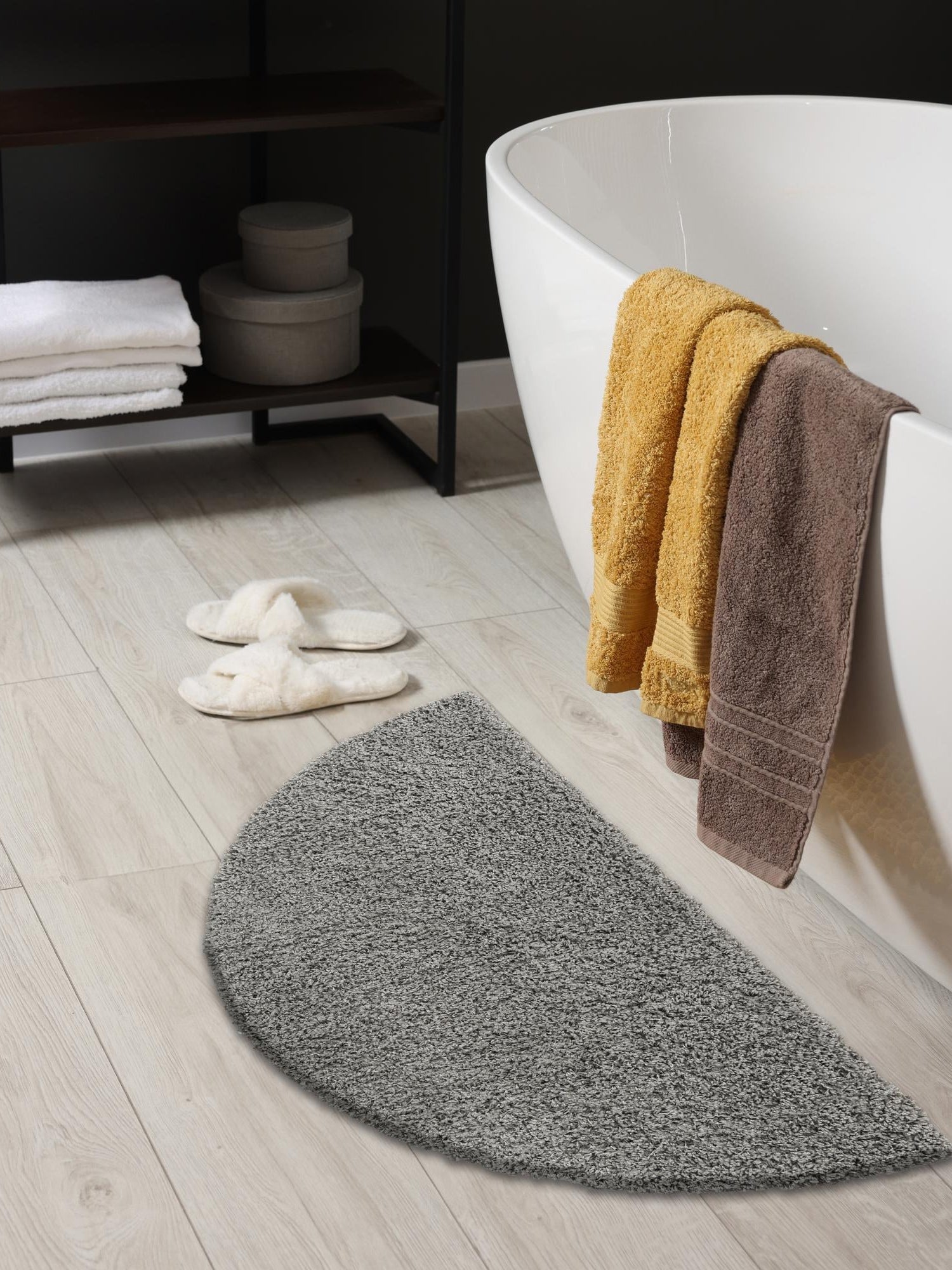 Cloud Gray 3' 1 x 6' 1 Solid Shag Hearth Half-Round Semicircle Area Rug Thick Soft Touch Fluffy & Plush Shaggy Pile Durable Minimalist Carpet for Classic Interior Design for Sale at Rug Engine
