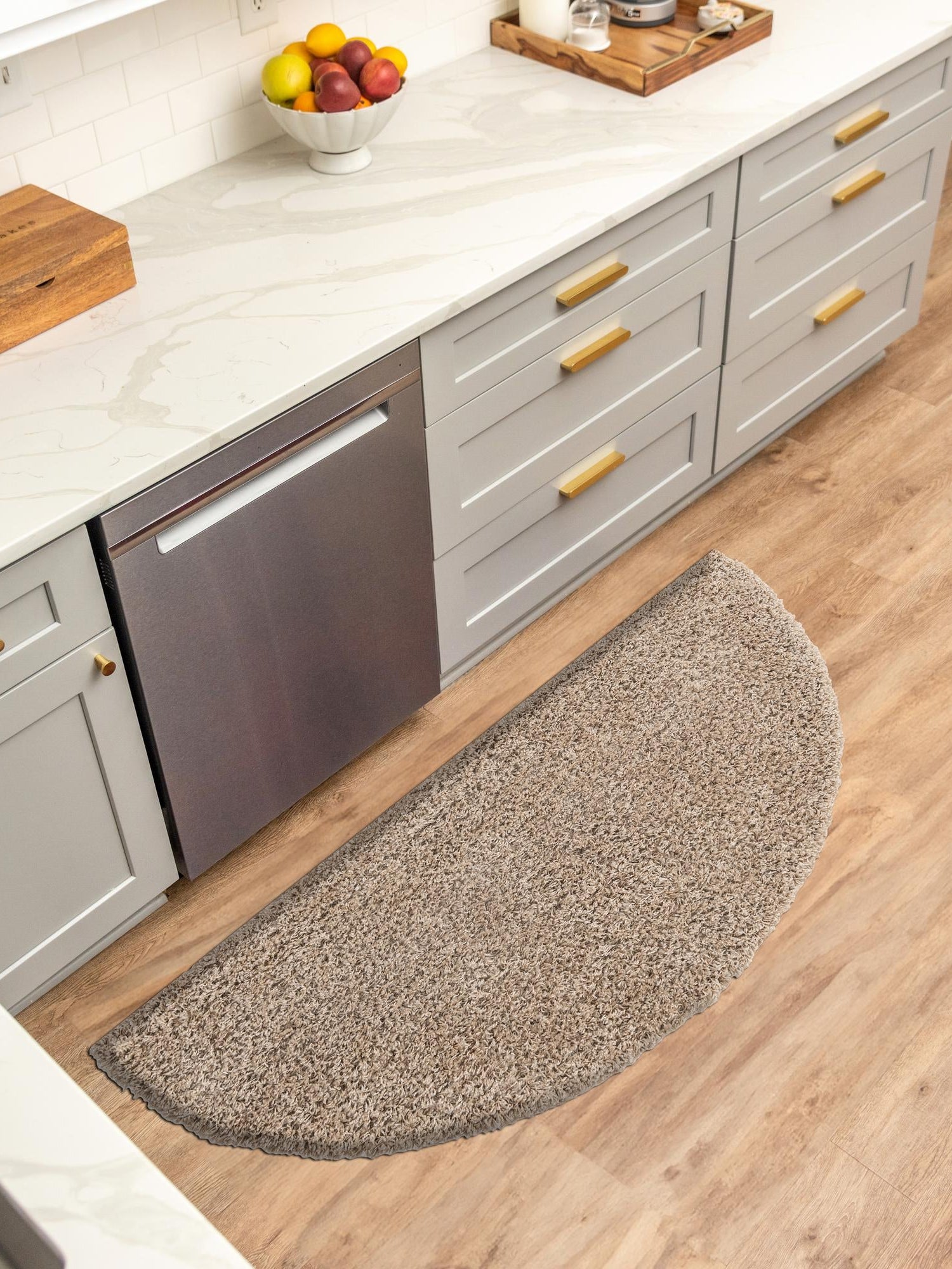 Taupe 3' 1 x 6' 1 Solid Shag Hearth Half-Round Semicircle Area Rug Thick Soft Touch Fluffy & Plush Shaggy Pile Durable Minimalist Carpet for Classic Interior Design for Sale at Rug Engine