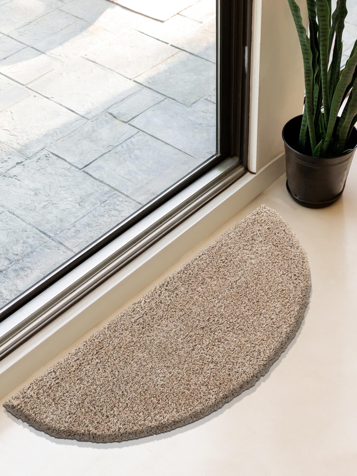 Taupe 3' 1 x 6' 1 Solid Shag Hearth Half-Round Semicircle Area Rug Thick Soft Touch Fluffy & Plush Shaggy Pile Durable Minimalist Carpet for Classic Interior Design for Sale at Rug Engine