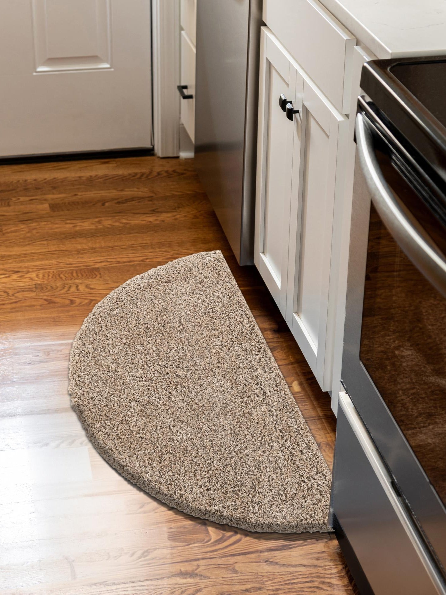 Taupe 3' 1 x 6' 1 Solid Shag Hearth Half-Round Semicircle Area Rug Thick Soft Touch Fluffy & Plush Shaggy Pile Durable Minimalist Carpet for Classic Interior Design for Sale at Rug Engine