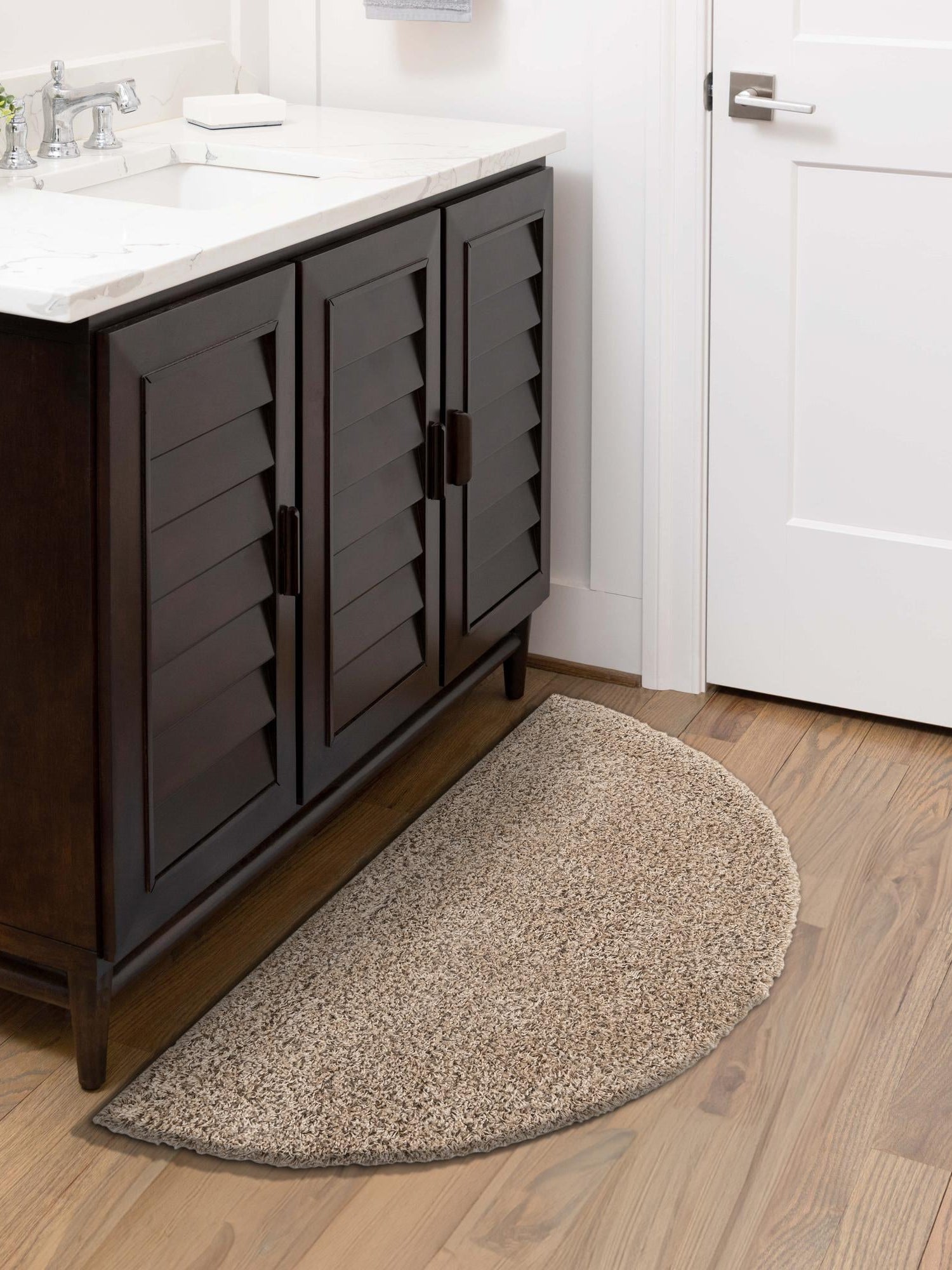Taupe 2' 7 x 4' 1 Solid Shag Hearth Half-Round Semicircle Area Rug Thick Soft Touch Fluffy & Plush Shaggy Pile Durable Minimalist Carpet for Classic Interior Design for Sale at Rug Engine