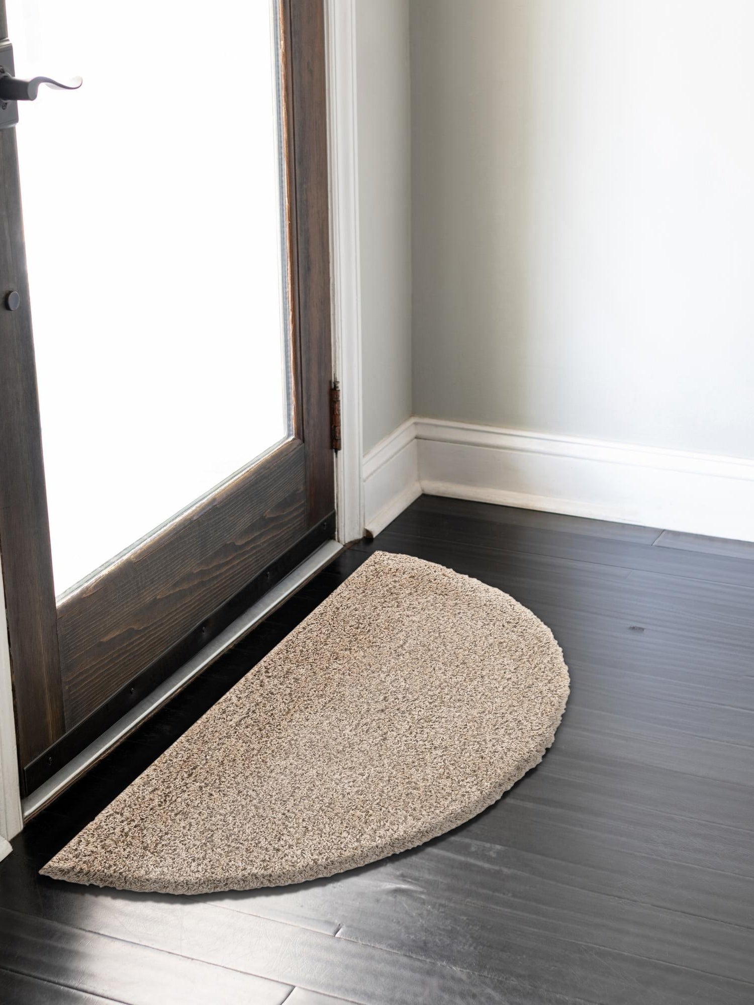Taupe 2' 7 x 4' 1 Solid Shag Hearth Half-Round Semicircle Area Rug Thick Soft Touch Fluffy & Plush Shaggy Pile Durable Minimalist Carpet for Classic Interior Design for Sale at Rug Engine