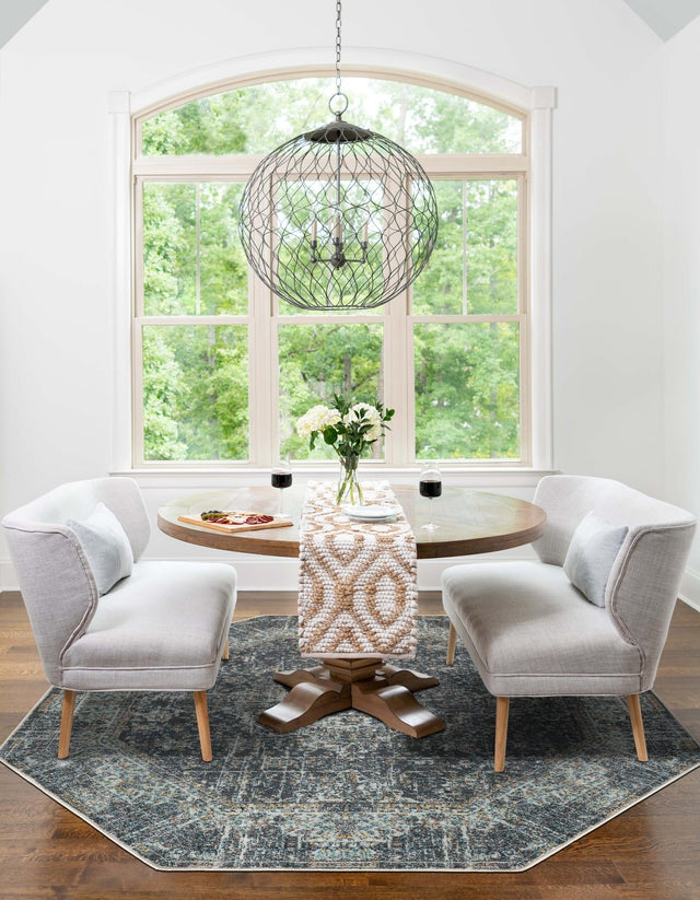 Fume Gray 4' 3 x 4' 3 Baracoa Octagon Area Rug 100% Polypropylene Distressed Vintage Living Dining Room Office Traditional Carpet for Sale at Rug Engine