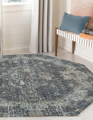 Fume Gray 5' 5 x 5' 5 Baracoa Octagon Area Rug 100% Polypropylene Distressed Vintage Living Dining Room Office Traditional Carpet for Sale at Rug Engine