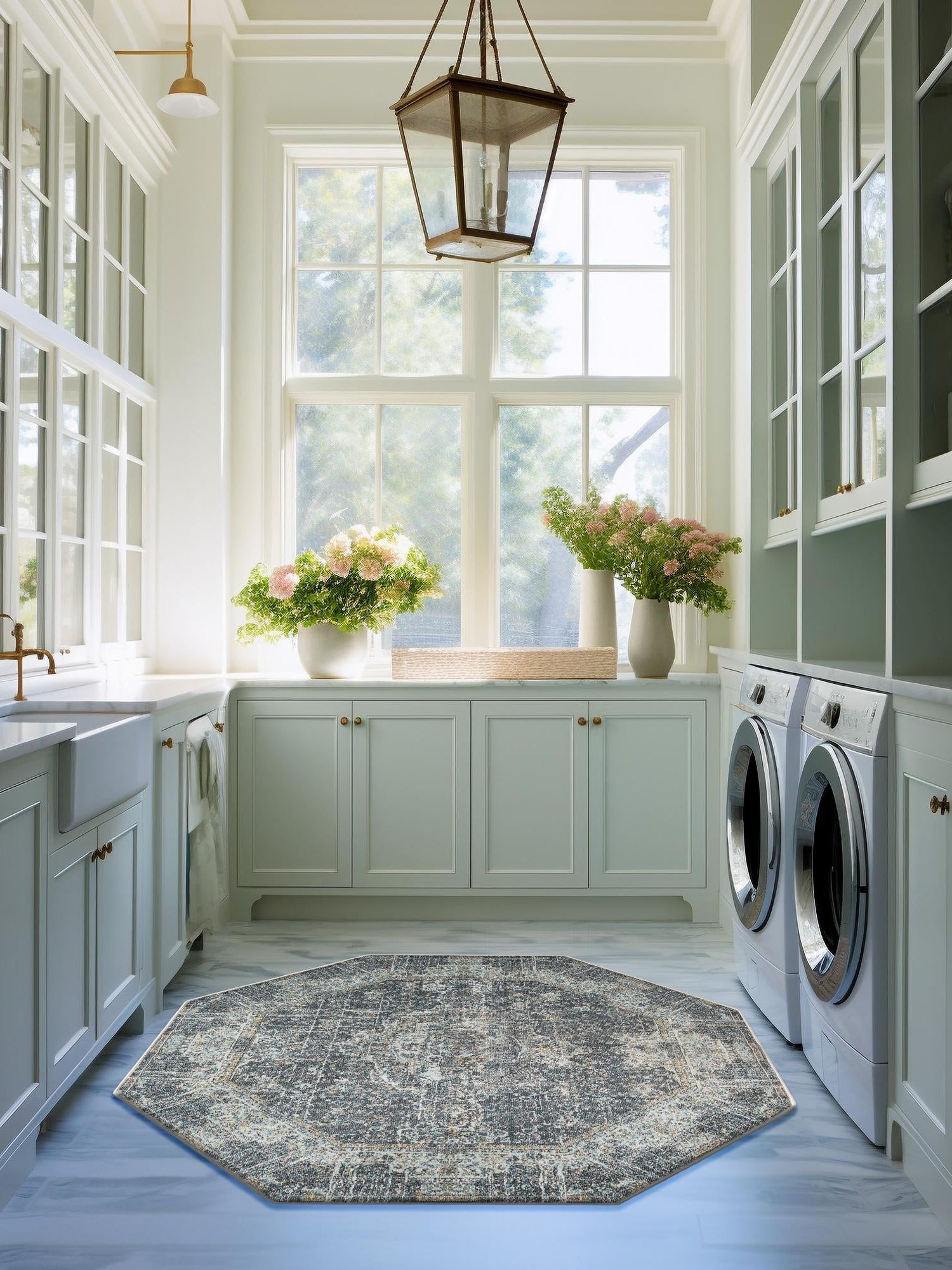 Fume Gray 5' 5 x 5' 5 Baracoa Octagon Area Rug 100% Polypropylene Distressed Vintage Living Dining Room Office Traditional Carpet for Sale at Rug Engine