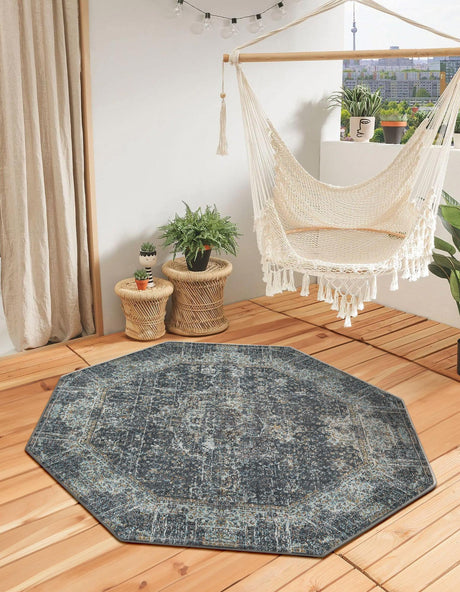 Fume Gray 4' 3 x 4' 3 Baracoa Octagon Area Rug 100% Polypropylene Distressed Vintage Living Dining Room Office Traditional Carpet for Sale at Rug Engine