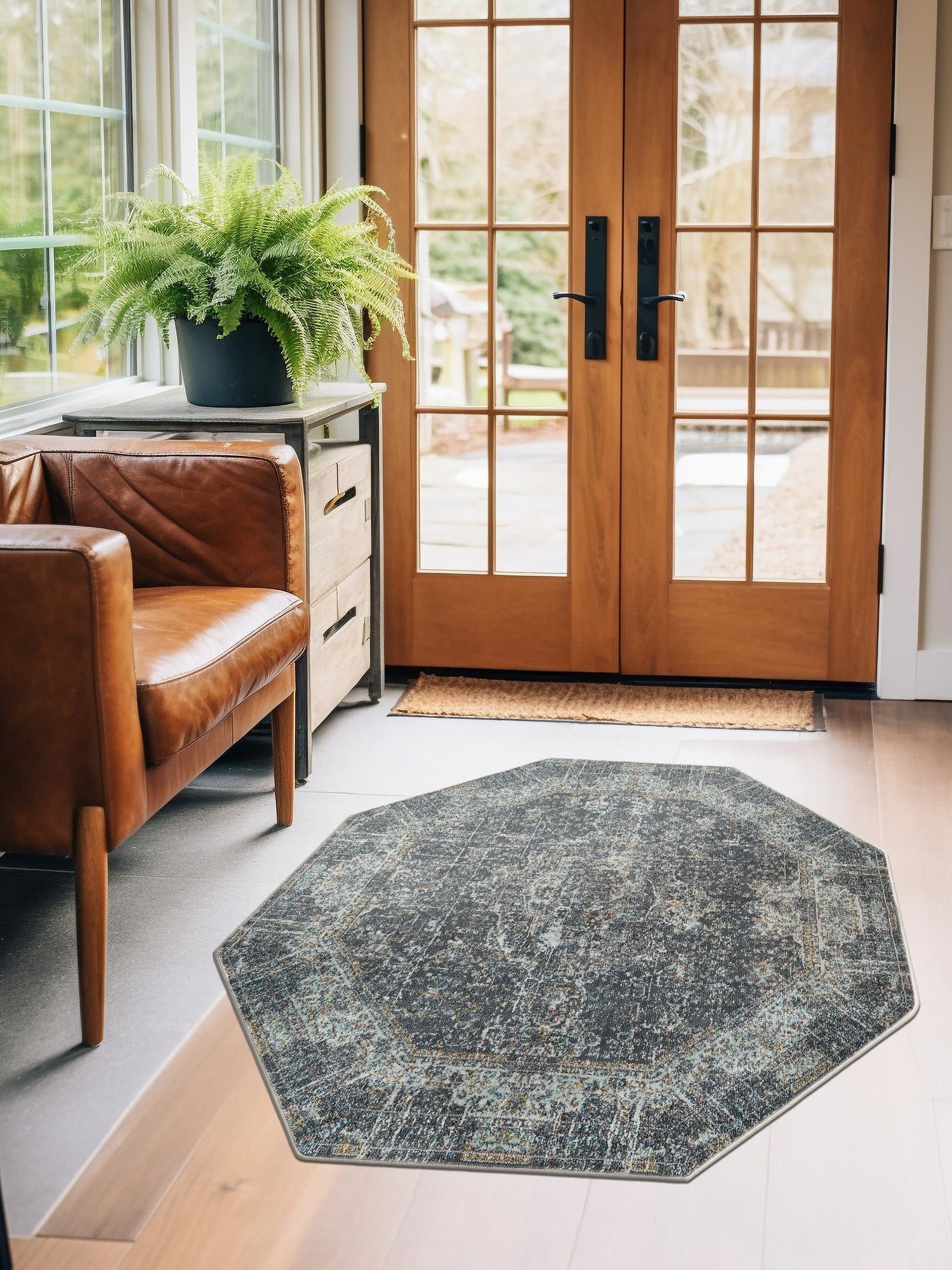Fume Gray 5' 5 x 5' 5 Baracoa Octagon Area Rug 100% Polypropylene Distressed Vintage Living Dining Room Office Traditional Carpet for Sale at Rug Engine