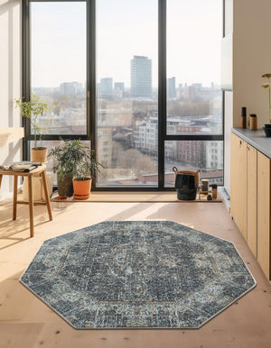 Fume Gray 4' 3 x 4' 3 Baracoa Octagon Area Rug 100% Polypropylene Distressed Vintage Living Dining Room Office Traditional Carpet for Sale at Rug Engine