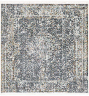 Fume Gray 4' 3 x 4' 3 Baracoa Square Area Rug 100% Polypropylene Distressed Vintage Living Dining Room Office Traditional Carpet for Sale at Rug Engine
