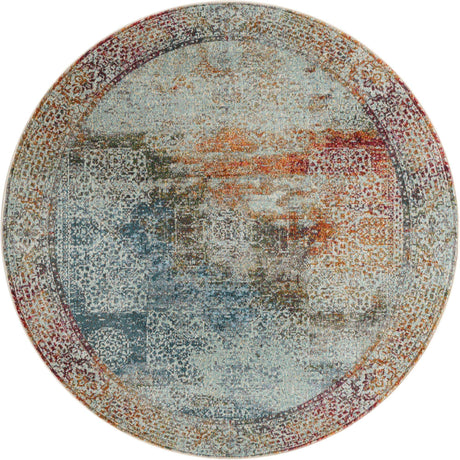 Multicolor 4' 3 x 4' 3 Baracoa Round Area Rug 100% Polypropylene Distressed Vintage Living Dining Room Office Traditional Carpet for Sale at Rug Engine