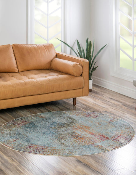 Multicolor 4' 3 x 6' 1 Baracoa Oval Area Rug 100% Polypropylene Distressed Vintage Living Dining Room Office Traditional Carpet for Sale at Rug Engine