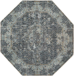 Fume Gray 4' 3 x 4' 3 Baracoa Octagon Area Rug 100% Polypropylene Distressed Vintage Living Dining Room Office Traditional Carpet for Sale at Rug Engine