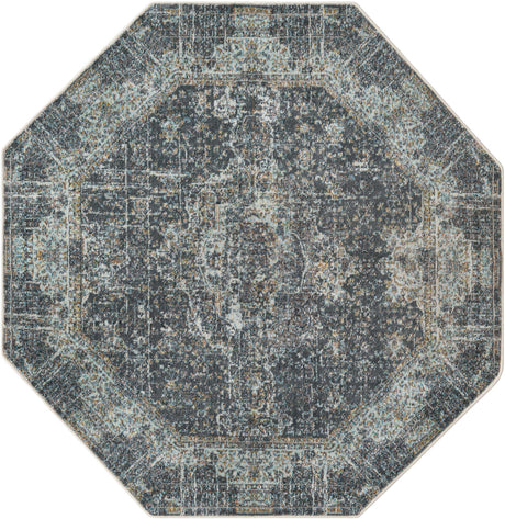 Fume Gray 4' 3 x 4' 3 Baracoa Octagon Area Rug 100% Polypropylene Distressed Vintage Living Dining Room Office Traditional Carpet for Sale at Rug Engine