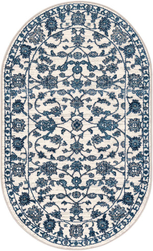 White Blue 3' 3 x 5' 3 Boston Oval Area Rug 55% Polypropylene & 45% Polyester Easy Clean Traditional Classical Carpet for Contemporary Living Dining Room Office Space for Sale at Rug Engine