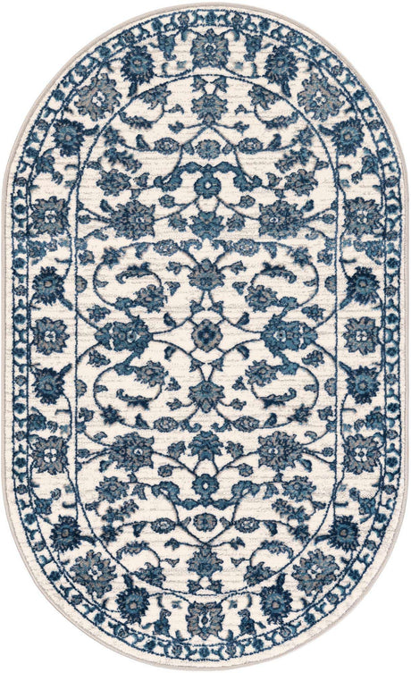 White Blue 3' 3 x 5' 3 Boston Oval Area Rug 55% Polypropylene & 45% Polyester Easy Clean Traditional Classical Carpet for Contemporary Living Dining Room Office Space for Sale at Rug Engine
