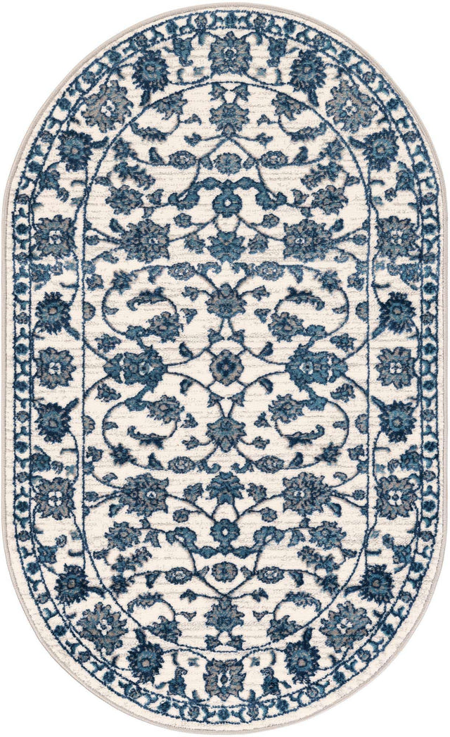 White Blue 3' 3 x 5' 3 Boston Oval Area Rug 55% Polypropylene & 45% Polyester Easy Clean Traditional Classical Carpet for Contemporary Living Dining Room Office Space for Sale at Rug Engine