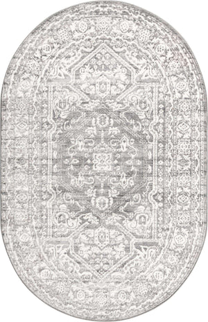 Gray 3' 3 x 5' 3 Boston Oval Area Rug 55% Polypropylene & 45% Polyester Easy Clean Traditional Classical Carpet for Contemporary Living Dining Room Office Space for Sale at Rug Engine