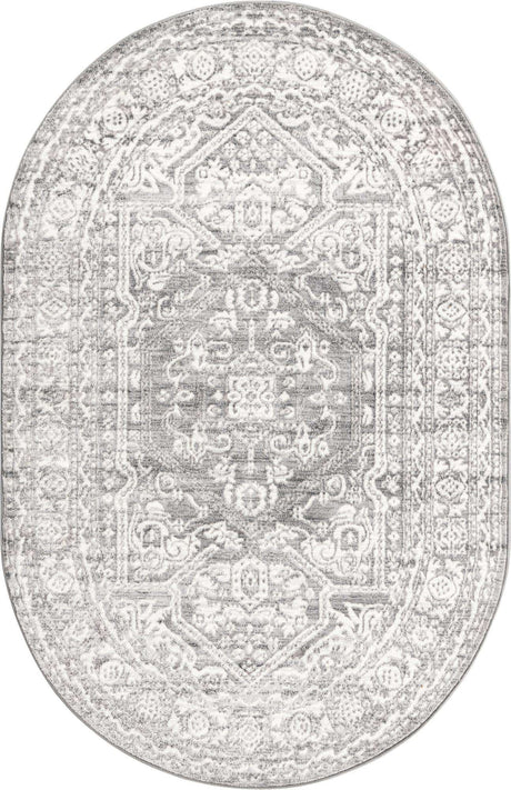 Gray 3' 3 x 5' 3 Boston Oval Area Rug 55% Polypropylene & 45% Polyester Easy Clean Traditional Classical Carpet for Contemporary Living Dining Room Office Space for Sale at Rug Engine