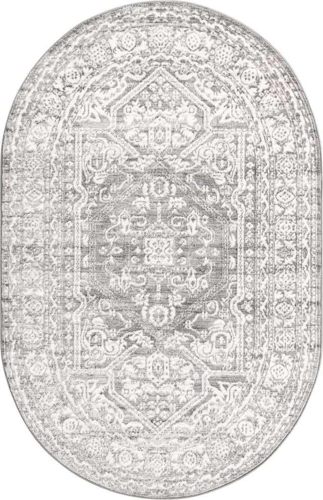 Gray 3' 3 x 5' 3 Boston Oval Area Rug 55% Polypropylene & 45% Polyester Easy Clean Traditional Classical Carpet for Contemporary Living Dining Room Office Space for Sale at Rug Engine
