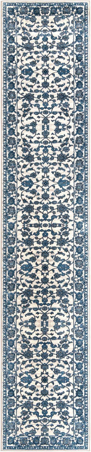 White Blue 3' 3 x 16' 5 Boston Runner Area Rug 55% Polypropylene & 45% Polyester Easy Clean Traditional Classical Carpet for Contemporary Living Dining Room Office Space for Sale at Rug Engine