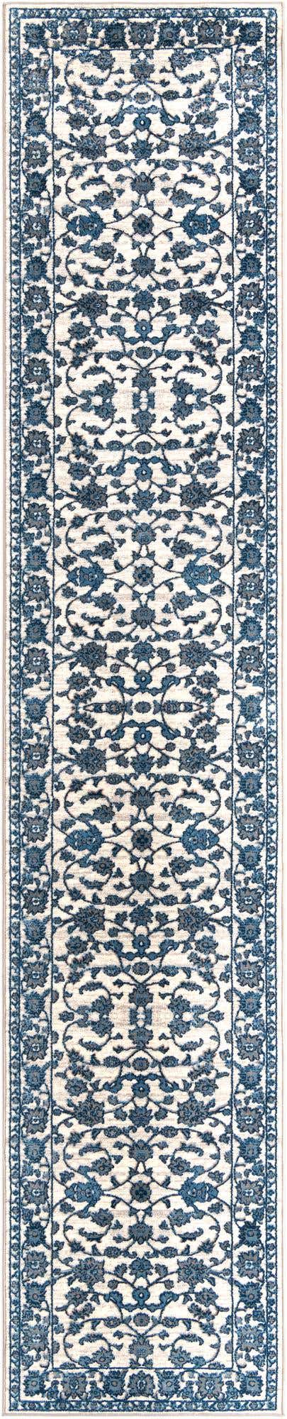 White Blue 3' 3 x 16' 5 Boston Runner Area Rug 55% Polypropylene & 45% Polyester Easy Clean Traditional Classical Carpet for Contemporary Living Dining Room Office Space for Sale at Rug Engine