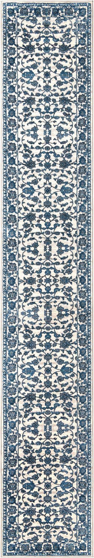 White Blue 3' 3 x 19' 8 Boston Runner Area Rug 55% Polypropylene & 45% Polyester Easy Clean Traditional Classical Carpet for Contemporary Living Dining Room Office Space for Sale at Rug Engine