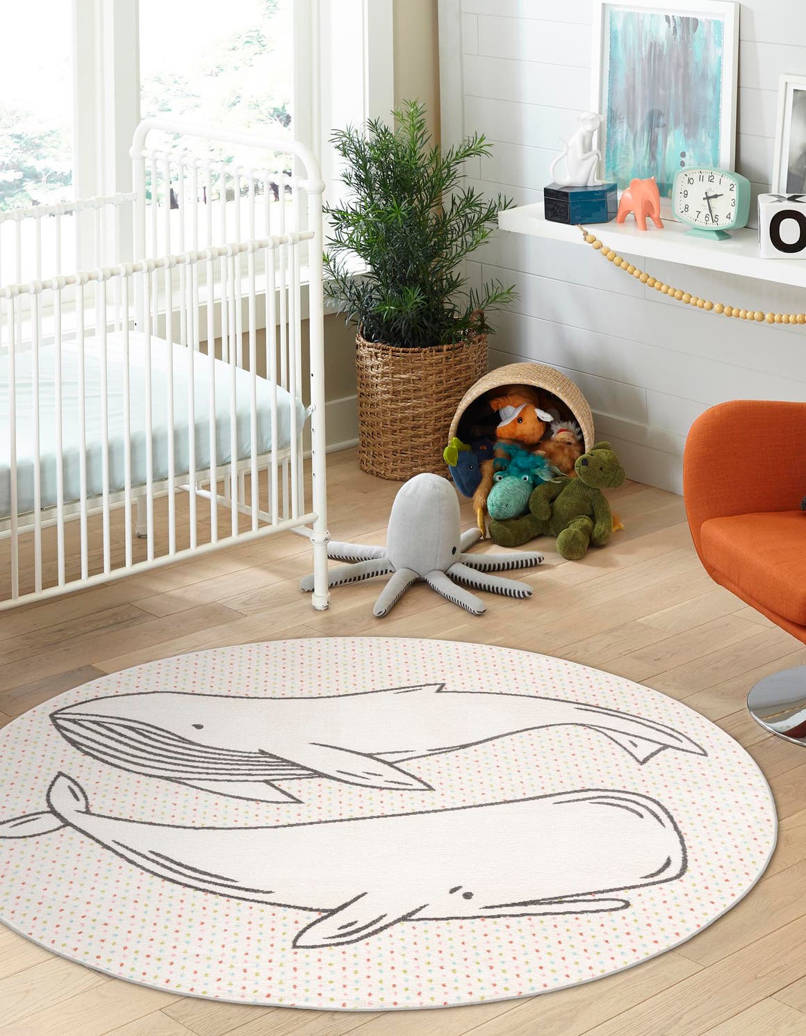 Gray 3' 3 x 3' 3 Whimsy Kids Round Area Rug for Baby Nursery, Toddler Playroom, Bedrooms