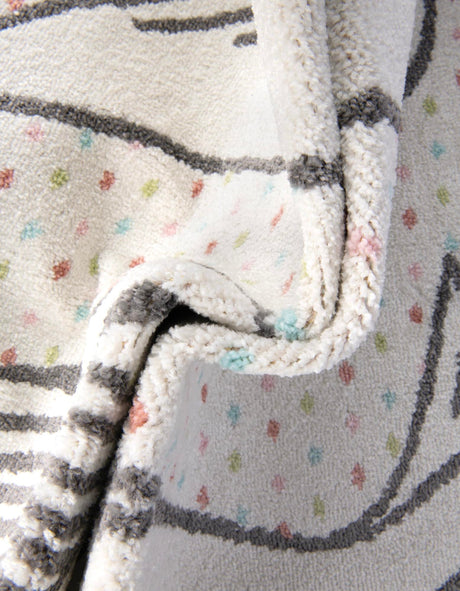 Gray 5' 3 x 5' 3 Whimsy Kids Round Area Rug for Baby Nursery, Toddler Playroom, Bedrooms